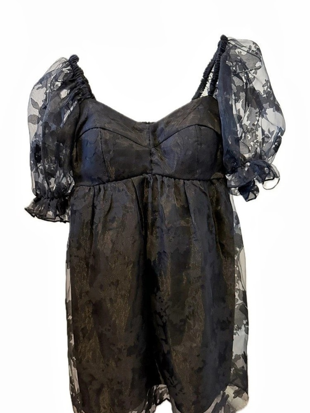 allison + kelly Floral Puff Sleeve Mini Dress in Black & Gray Size Small